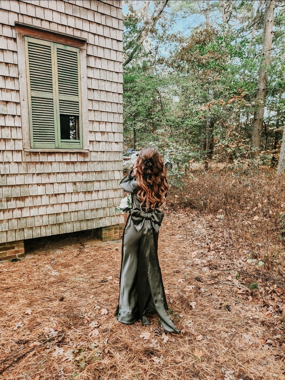 Satin Bow-Back Bridesmaid Dress - Olive Green